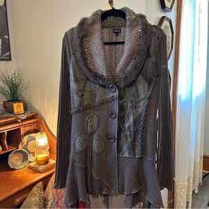 Fantazia Stylish mixed media Knit Cardigan with Button Details